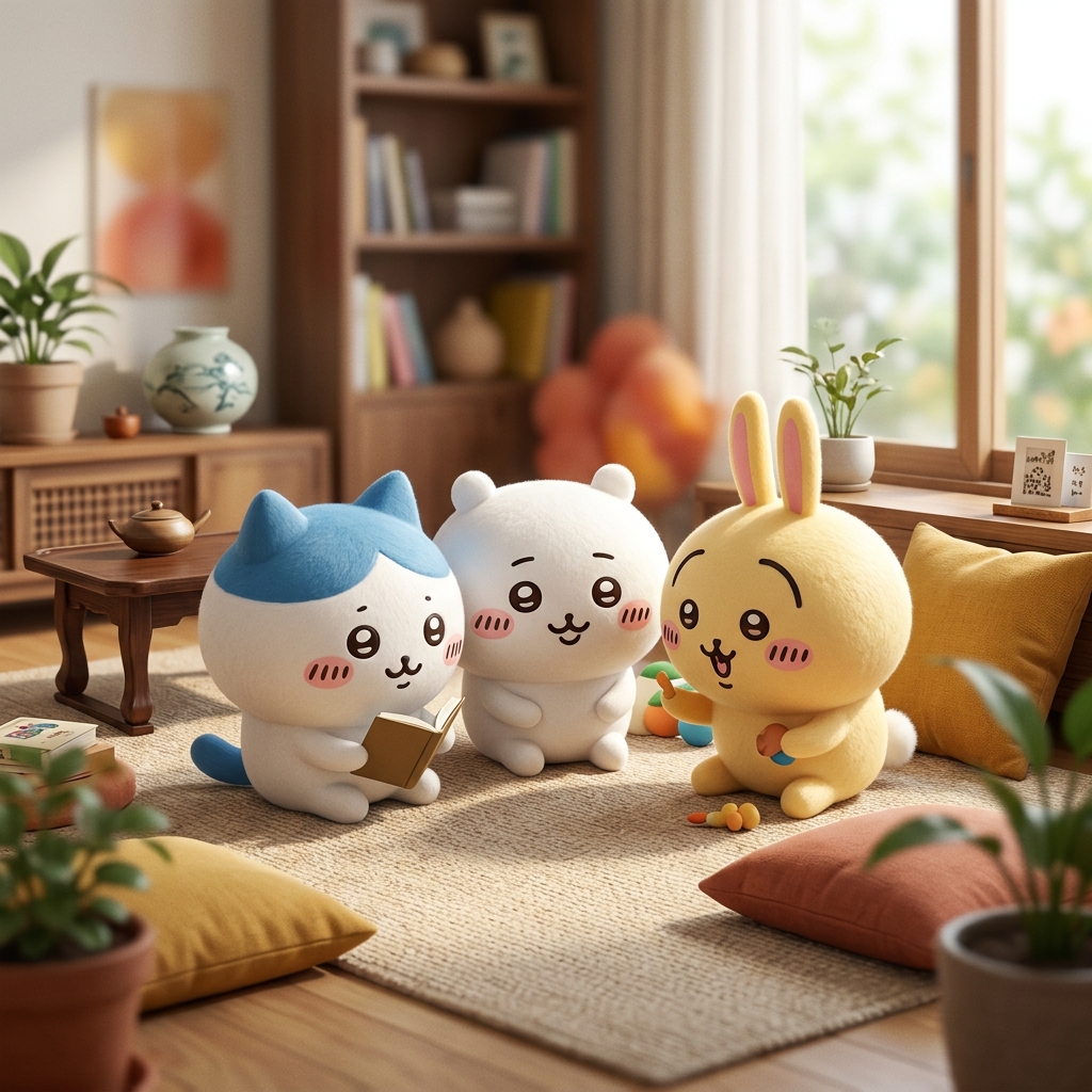 치이카와 주요 캐릭터 3인방이 함께 모여 있는 장면