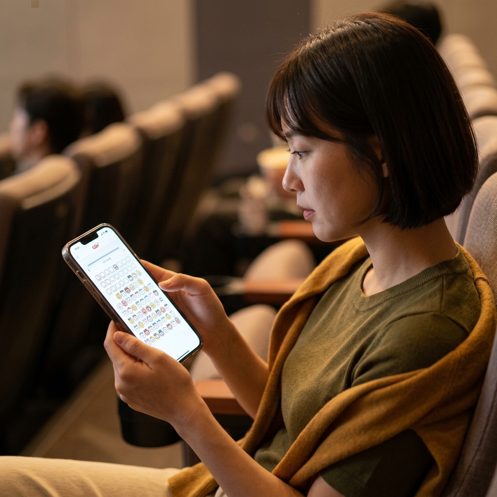 CGV 앱 화면 속 치이카와 캐릭터 아이콘들로 가득 찬 좌석 배치도