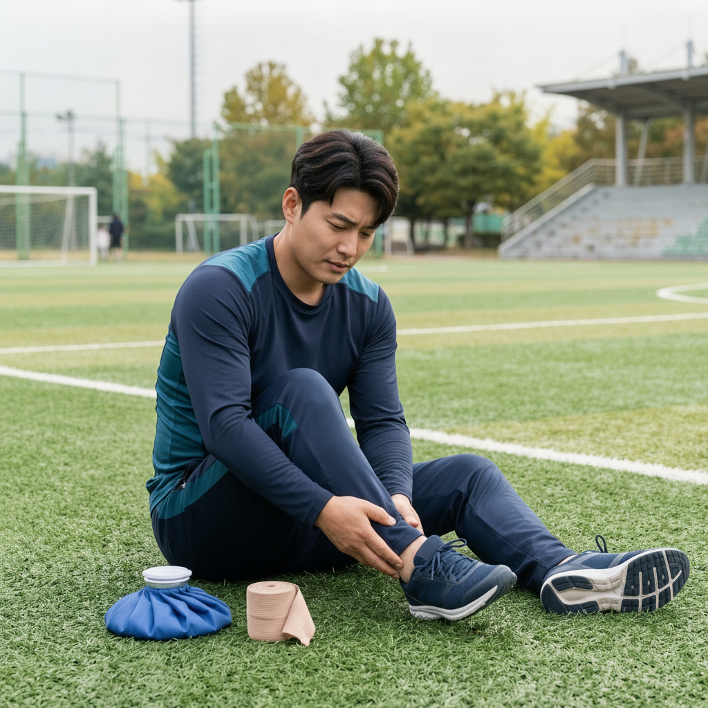 축구 중 발목 접질렀다면, 경기 멈추고 즉시 해야 할 첫 행동