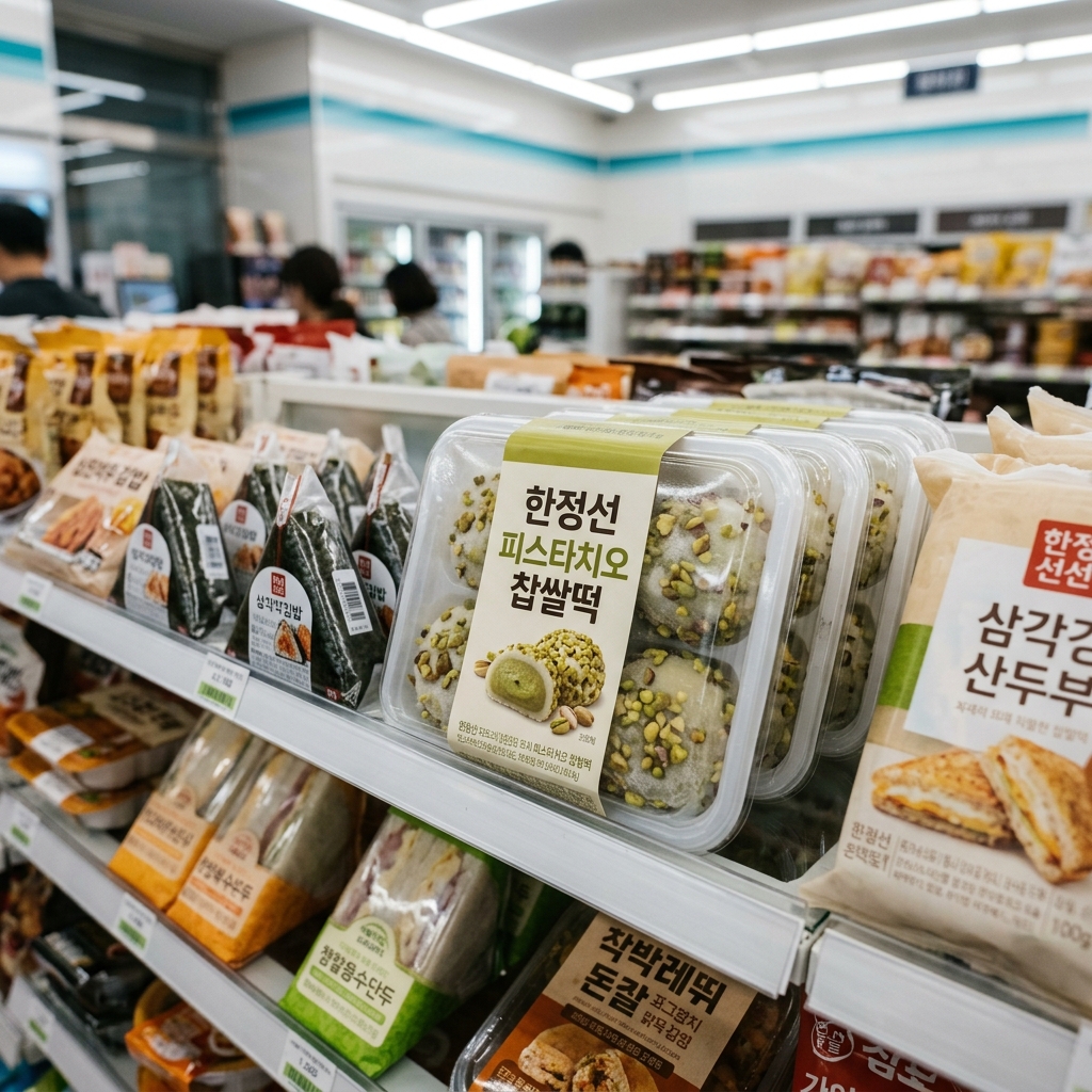 GS25 매장에 진열된 한정선 피스타치오 찹쌀떡 제품