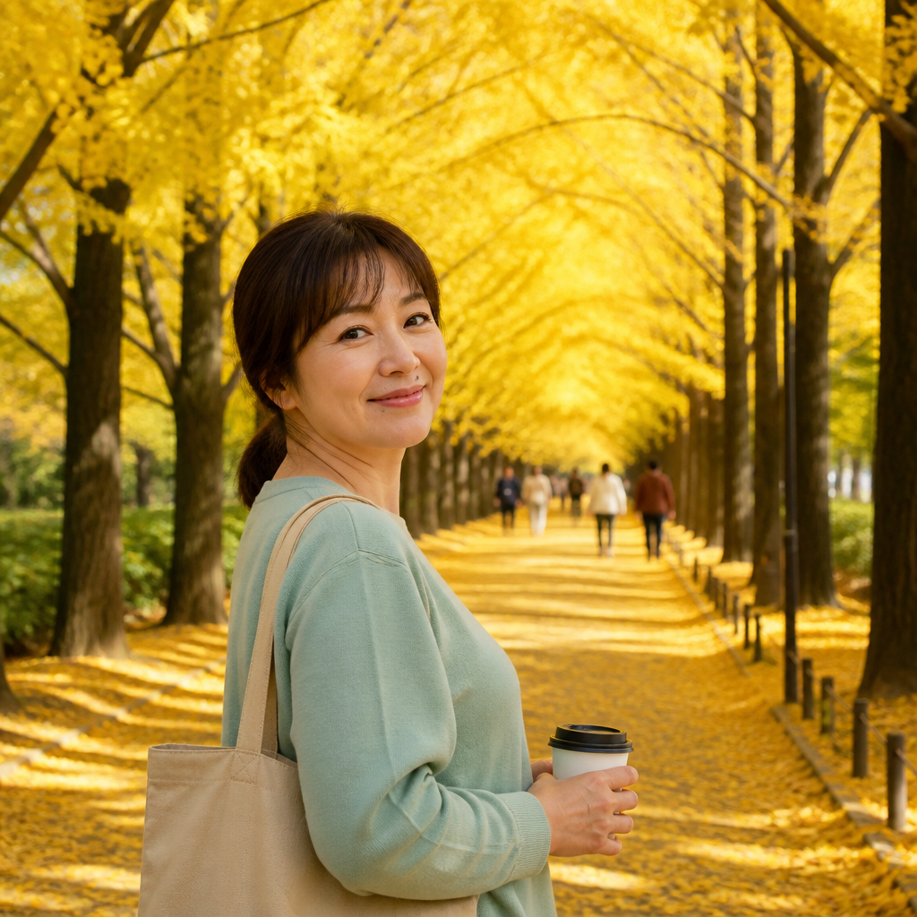 노란 은행잎이 터널처럼 이어진 가을 산책로