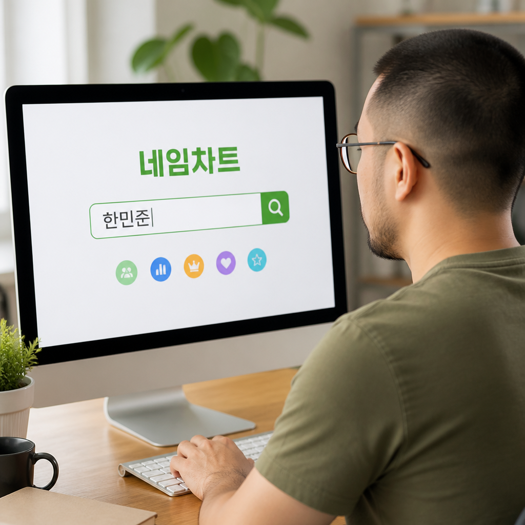 컴퓨터 화면에서 네임차트 검색창에 이름을 입력하는 모습