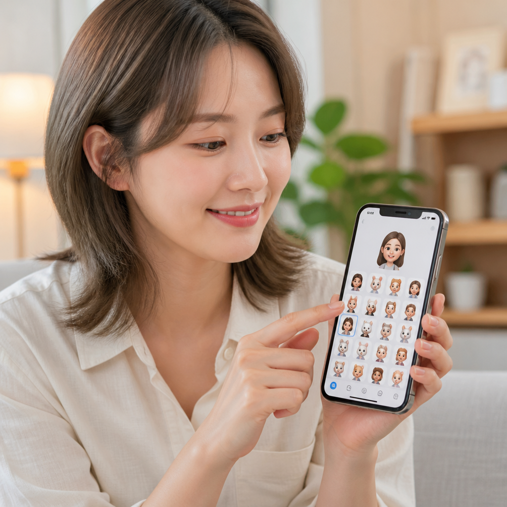 아이폰 화면에서 다양한 젠모지 조합 결과를 선택하는 모습