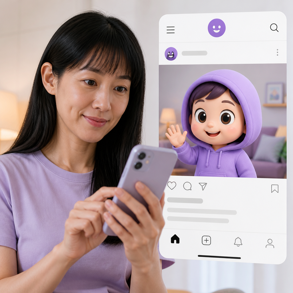 3D 캐릭터가 등장하는 히토코토 게시물 화면