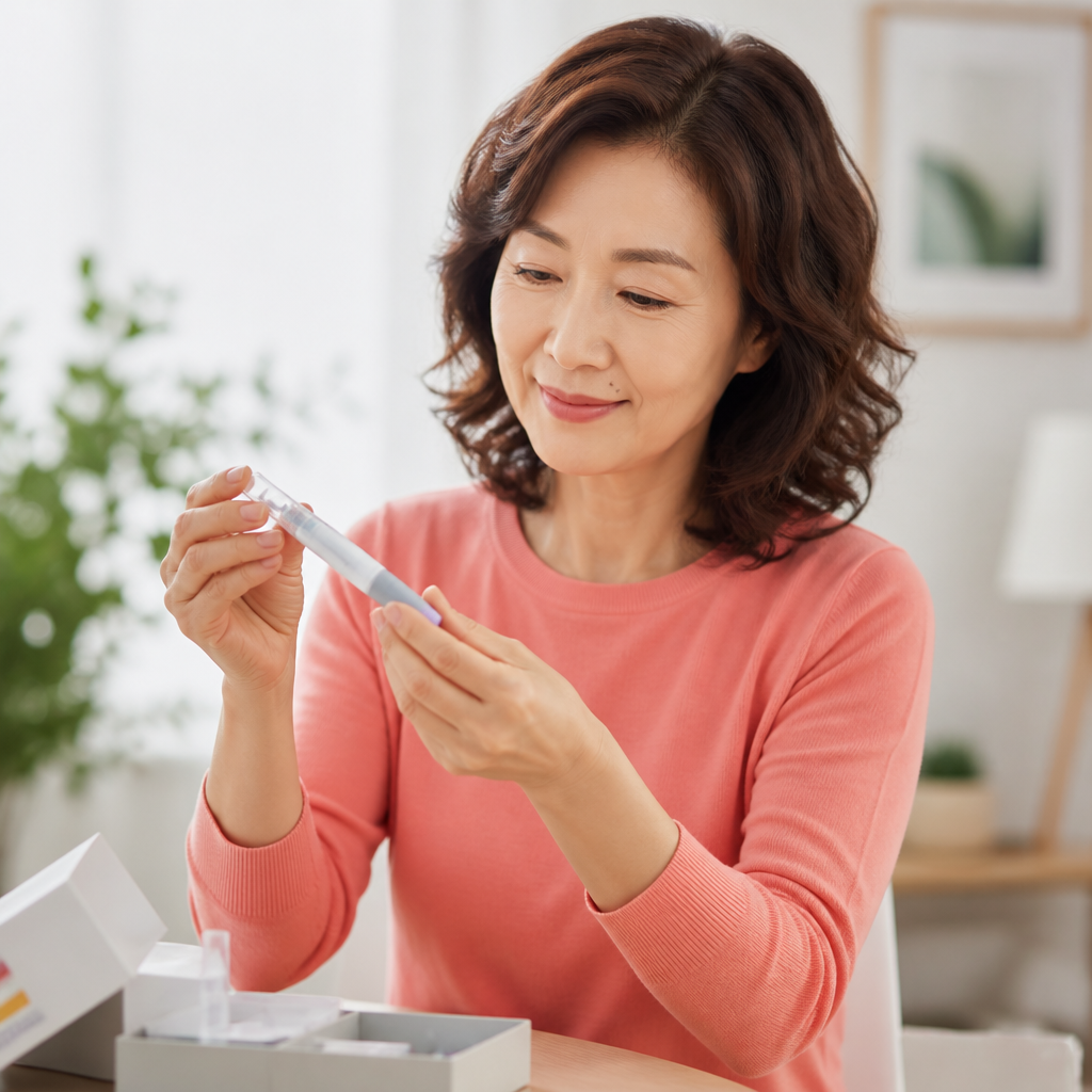 비만치료 주사제를 손에 들고 확인하는 장면