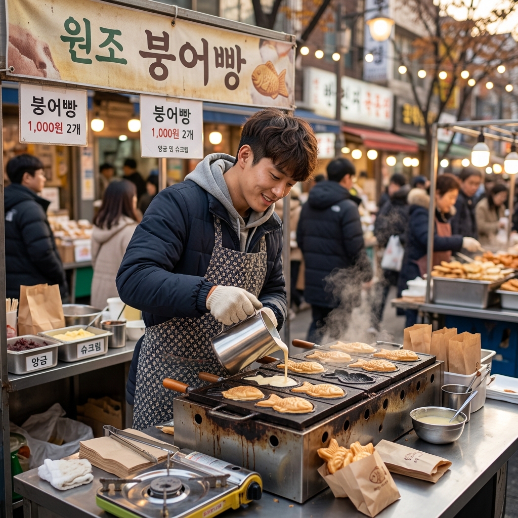 붕어빵 굽는 잘생긴 청년 사장님 모습